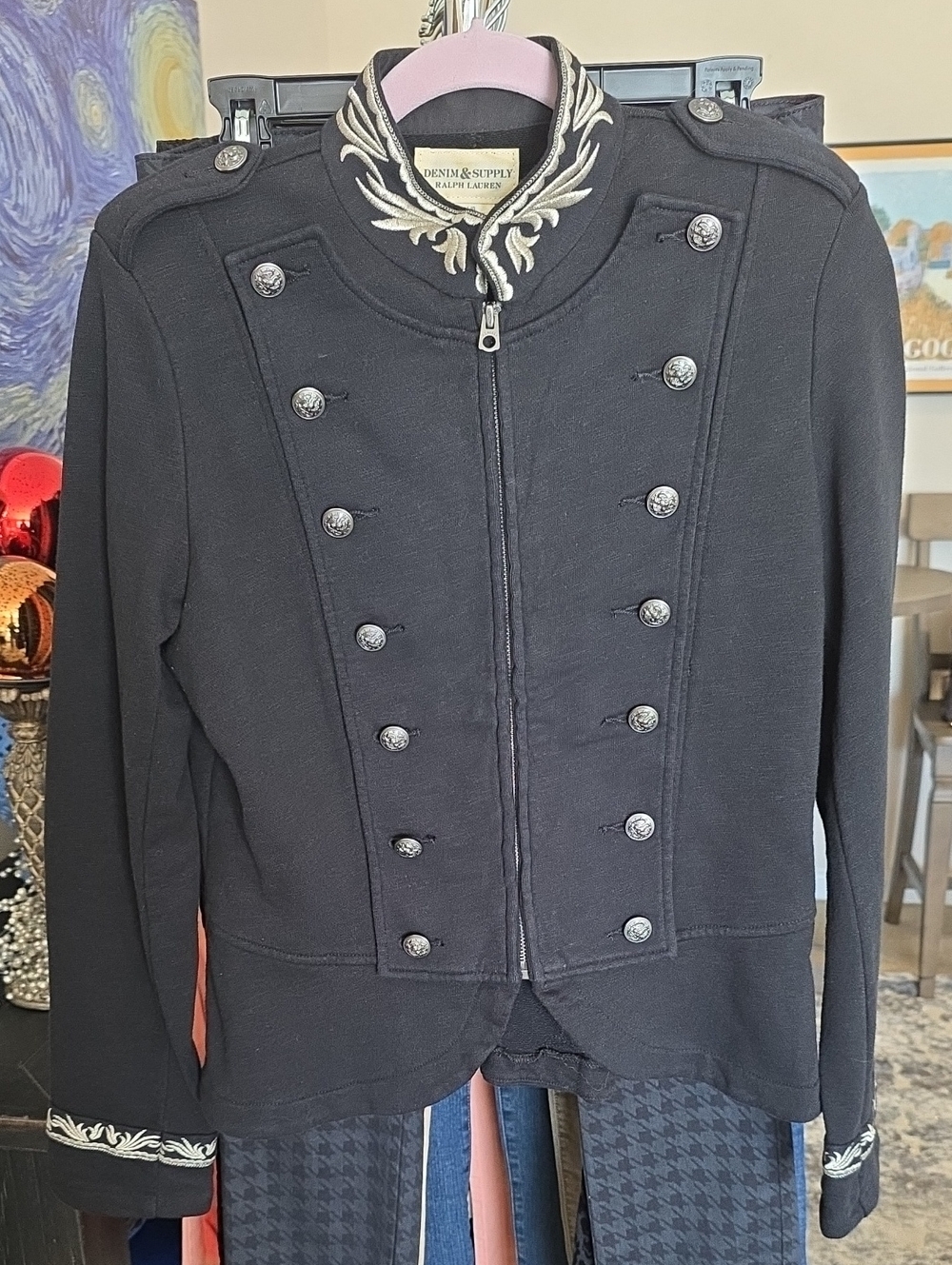 Denim & Supply Ralph Lauren Sweater Blk Military-Style Embroidered Collar Jacket